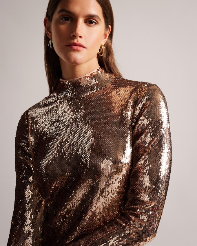 Hauts Ted Baker Long Sleeve Sequin Rose Femme | XYE-77656374